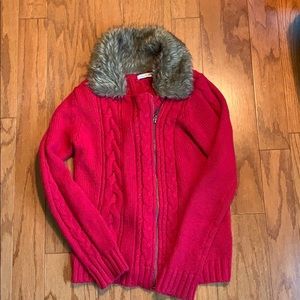 Pink Okaidl girls sweater with fur collar